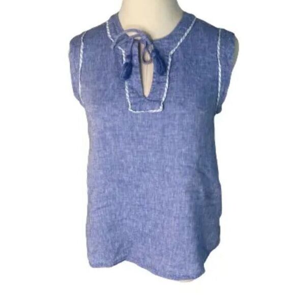 Vineyard Vines Linen Sleeveless Top Shirt Blouse Blue XXS - Picture 1 of 5